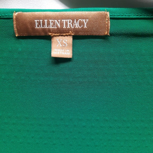 Ellen Tracy Y2K Green Gold dots twist front ruched drape neck 3/4 sleeves top XS - Picture 3 of 6